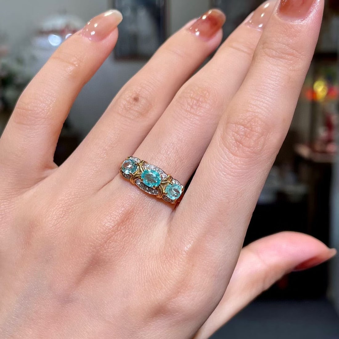 14k Gold 1.34 Ctw Natural Paraiba Tourmaline & Diamond Ring - 4