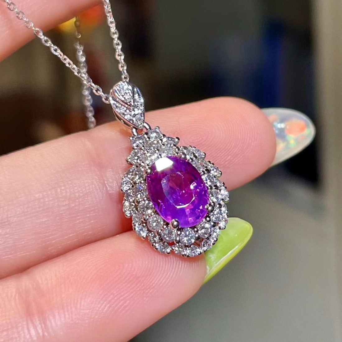 14k Gold 3.01 Ctw Natural Sapphire & Diamond Pendant( Without Chain ) - 2
