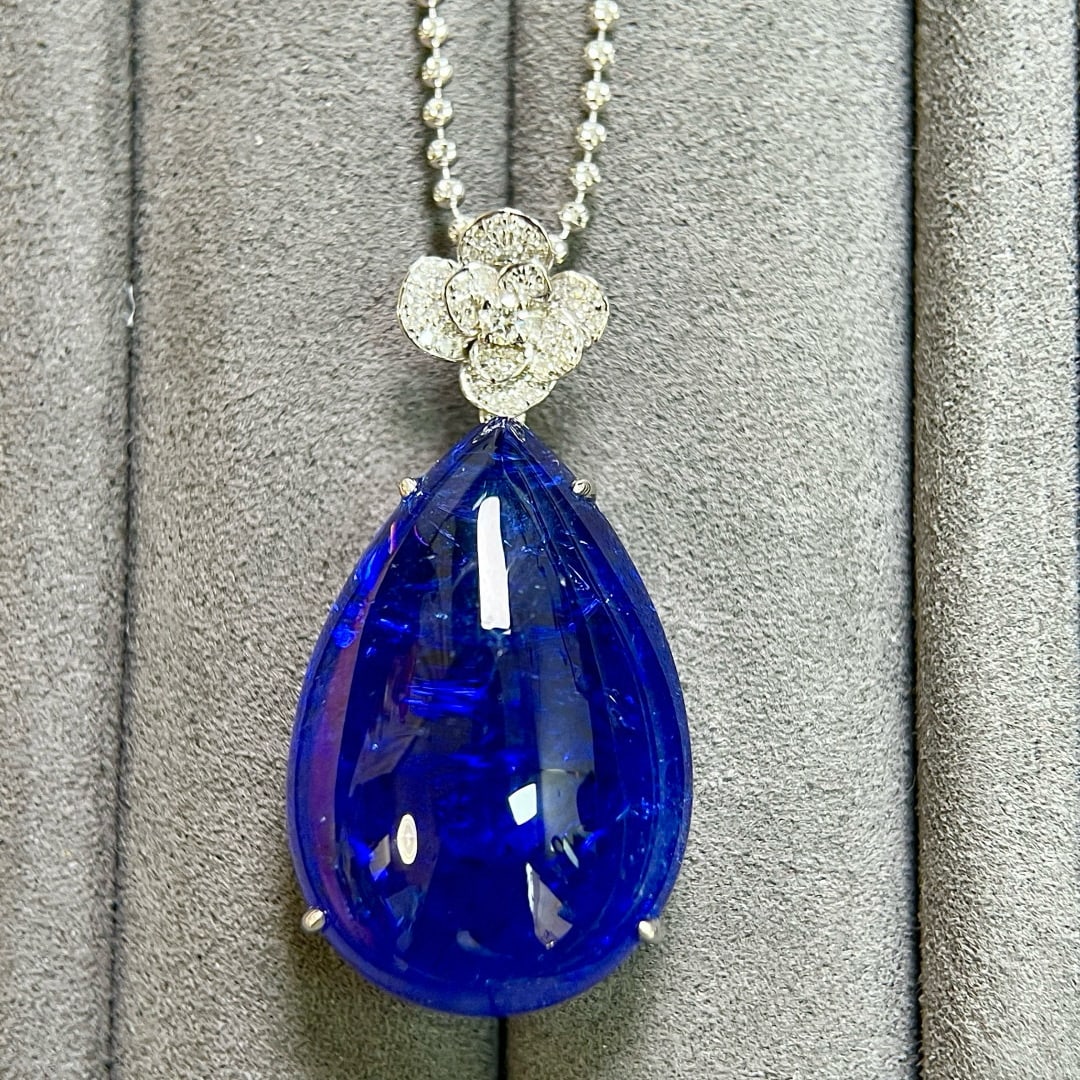 14k Gold 46.60 Ctw Natural Tanzanite & Diamond Pendant( Without Chain ) - 2