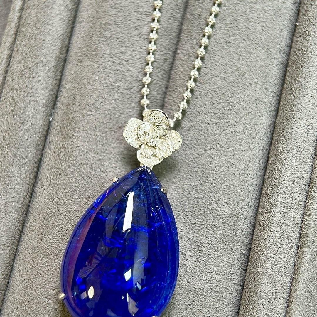 14k Gold 46.60 Ctw Natural Tanzanite & Diamond Pendant( Without Chain ) - 3