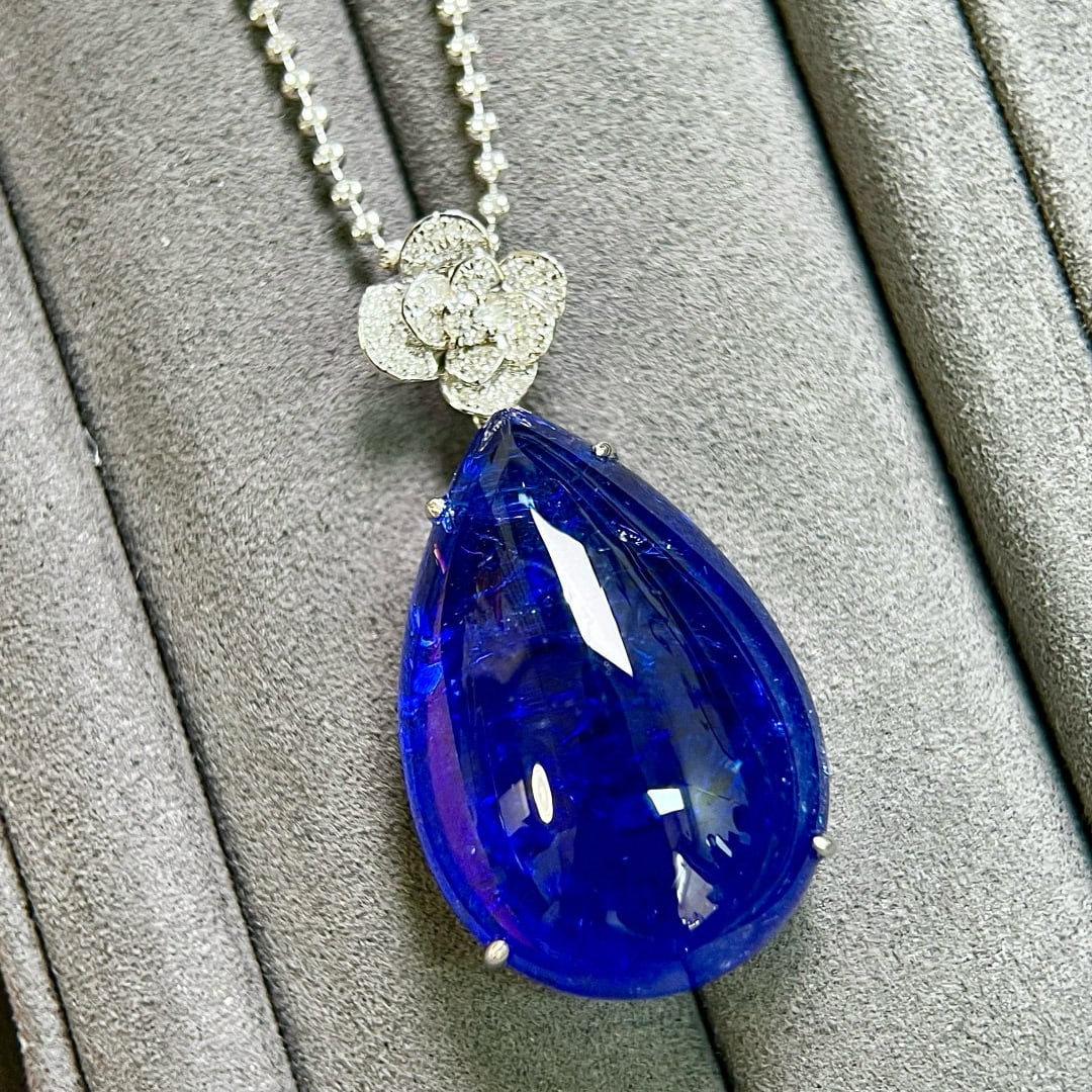 14k Gold 46.60 Ctw Natural Tanzanite & Diamond Pendant( Without Chain ) - 4