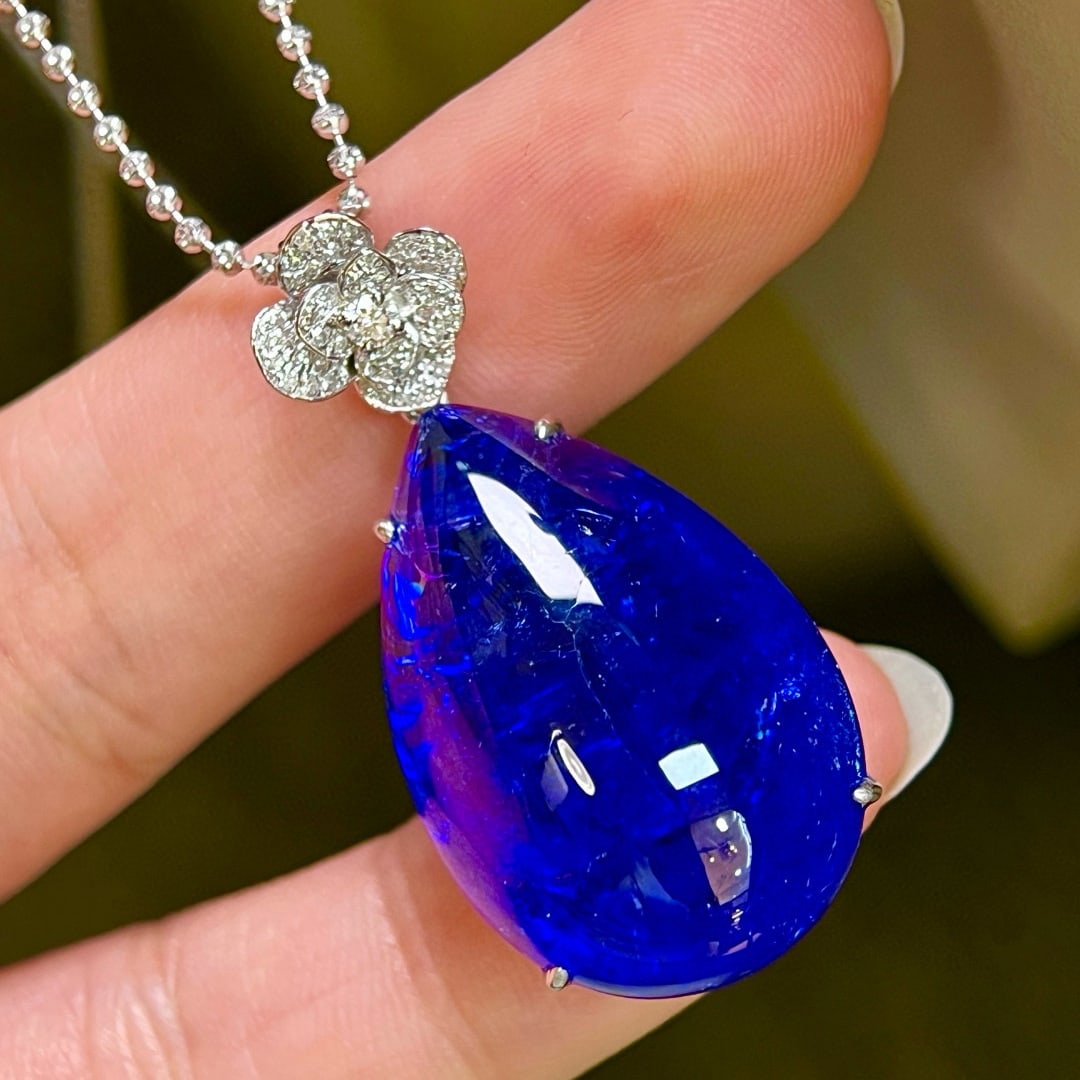 14k Gold 46.60 Ctw Natural Tanzanite & Diamond Pendant( Without Chain ) - 5