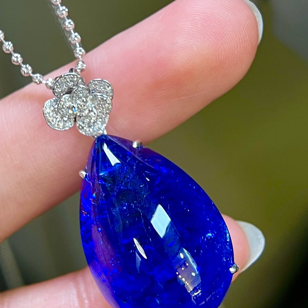 14k Gold 46.60 Ctw Natural Tanzanite & Diamond Pendant( Without Chain ) - 6