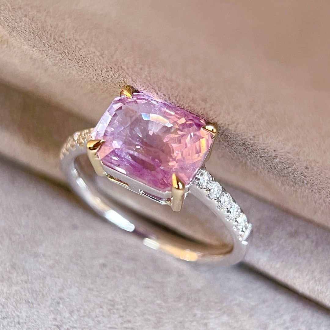 14k Gold 4.20 Ctw Natural Padparadscha Sapphire & Diamond Ring - 3