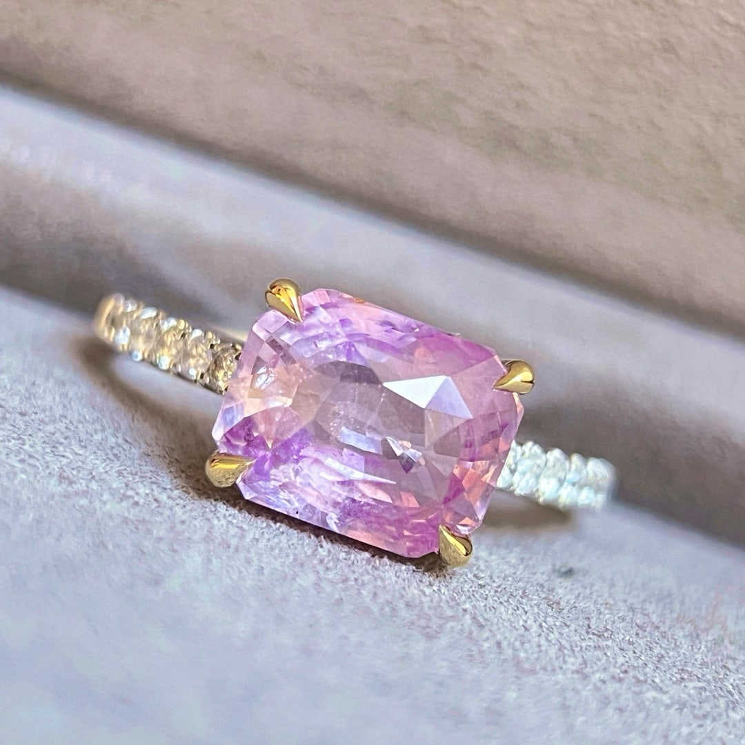 14k Gold 4.20 Ctw Natural Padparadscha Sapphire & Diamond Ring - 5