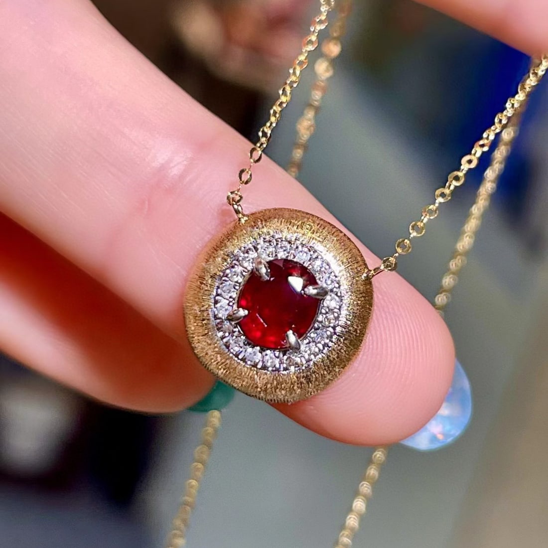 14k Gold 0.91 Ctw Natural Ruby & Diamond Necklace - 2