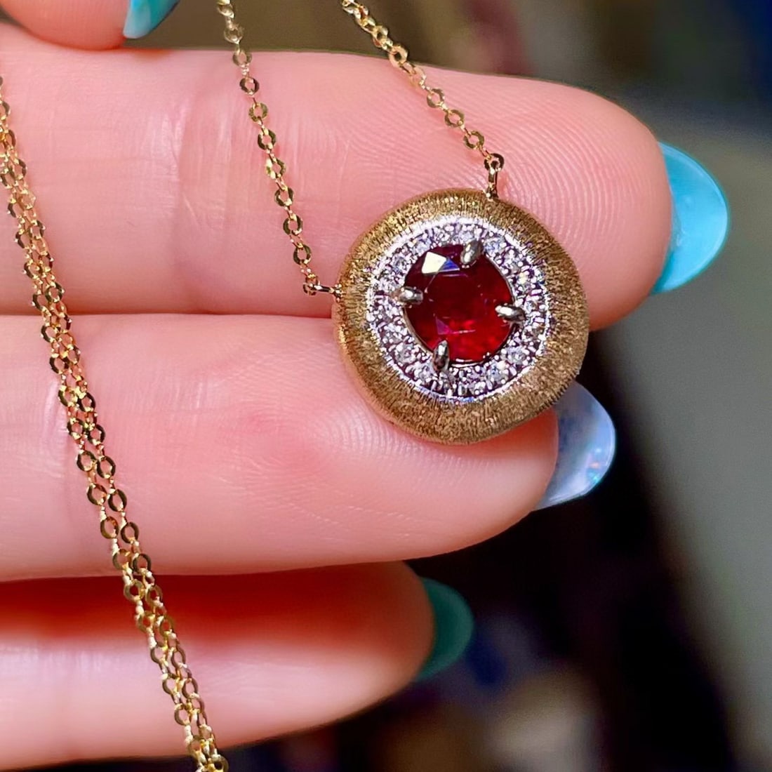 14k Gold 0.91 Ctw Natural Ruby & Diamond Necklace - 3
