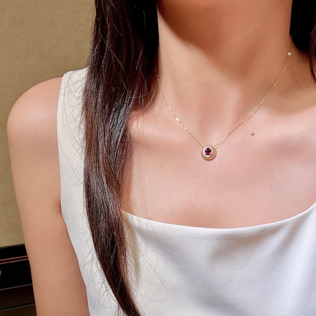 14k Gold 0.91 Ctw Natural Ruby & Diamond Necklace - 4