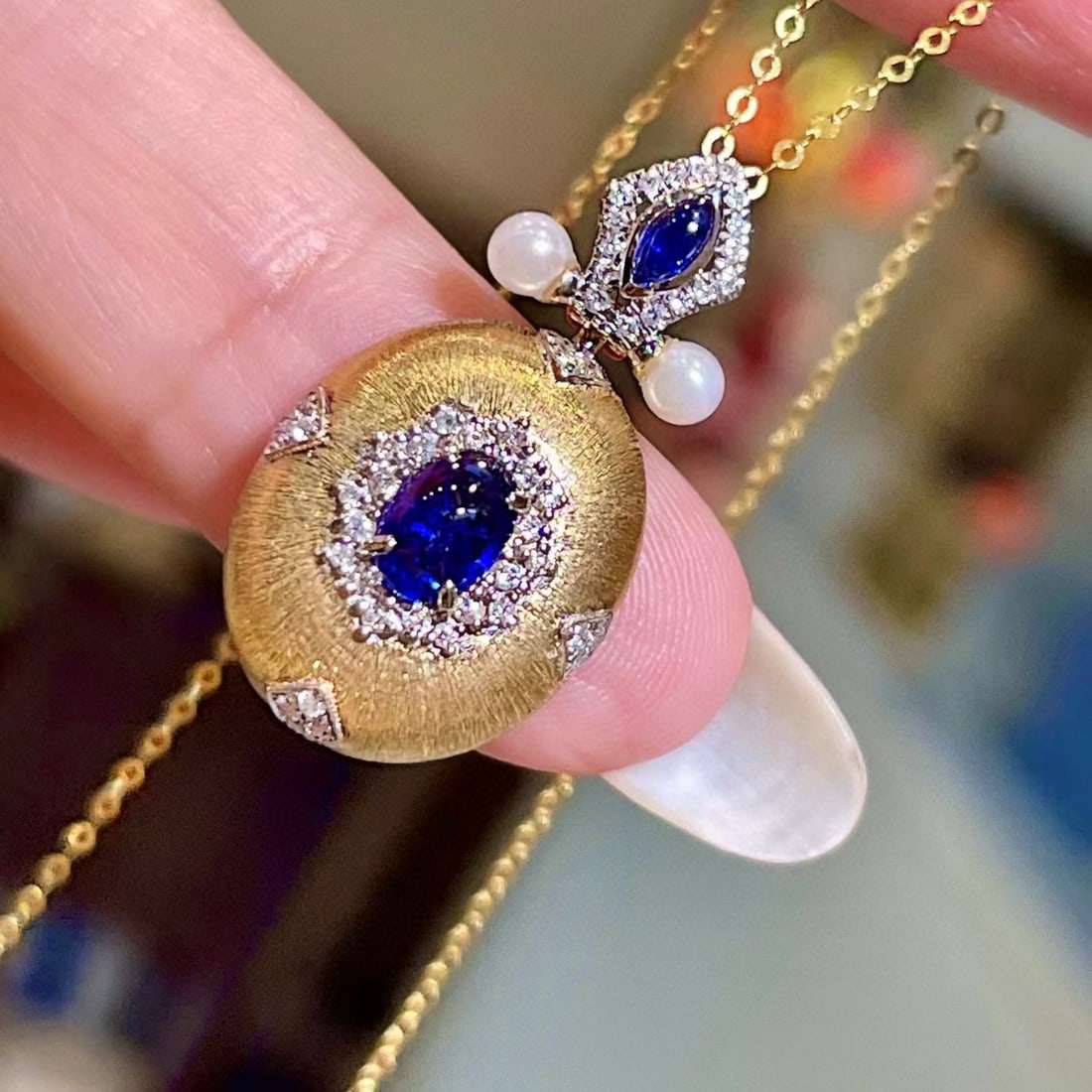 14k Gold 0.87 Ctw Natural Sapphire & Diamond Pendant( Without Chain ) - 3