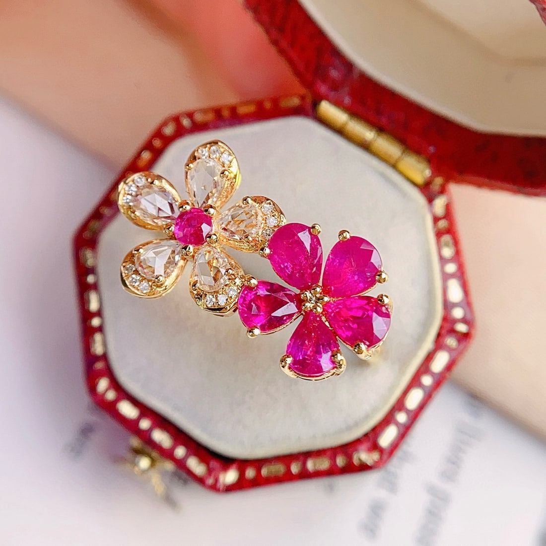 14k Gold 2.00 Ct Natural Ruby & Diamond & Sapphire Ring - 2
