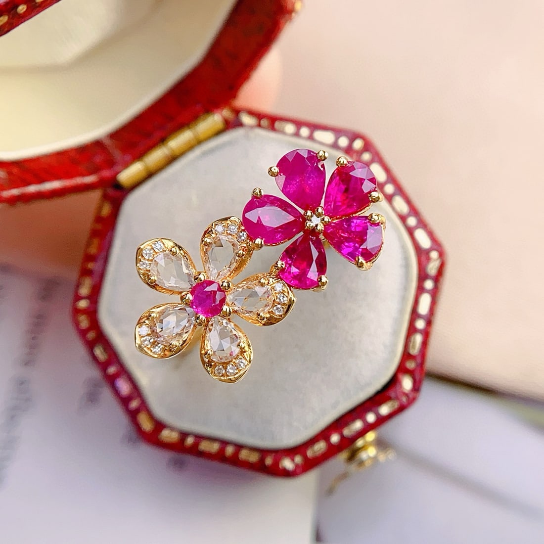 14k Gold 2.00 Ct Natural Ruby & Diamond & Sapphire Ring - 3