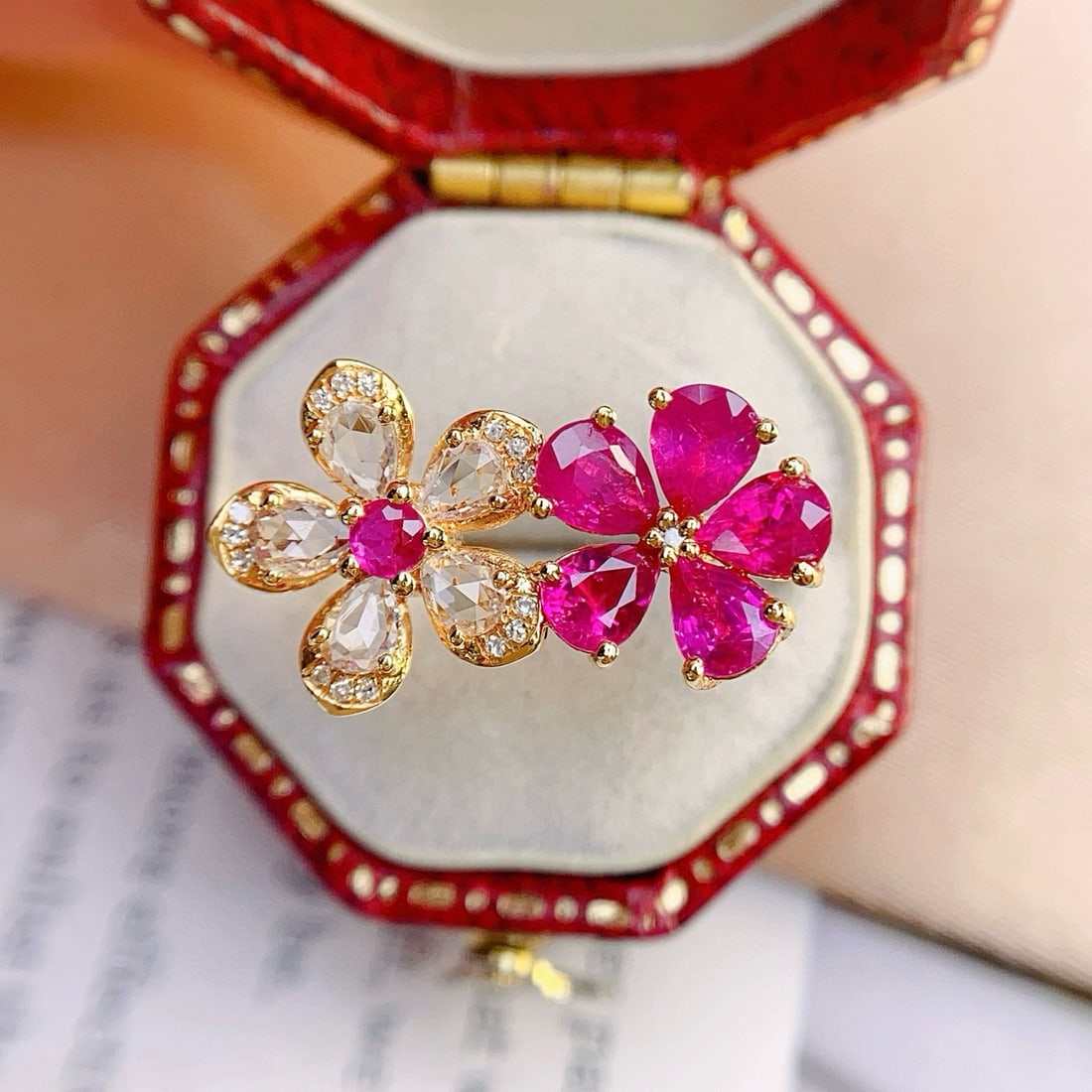 14k Gold 2.00 Ct Natural Ruby & Diamond & Sapphire Ring - 4