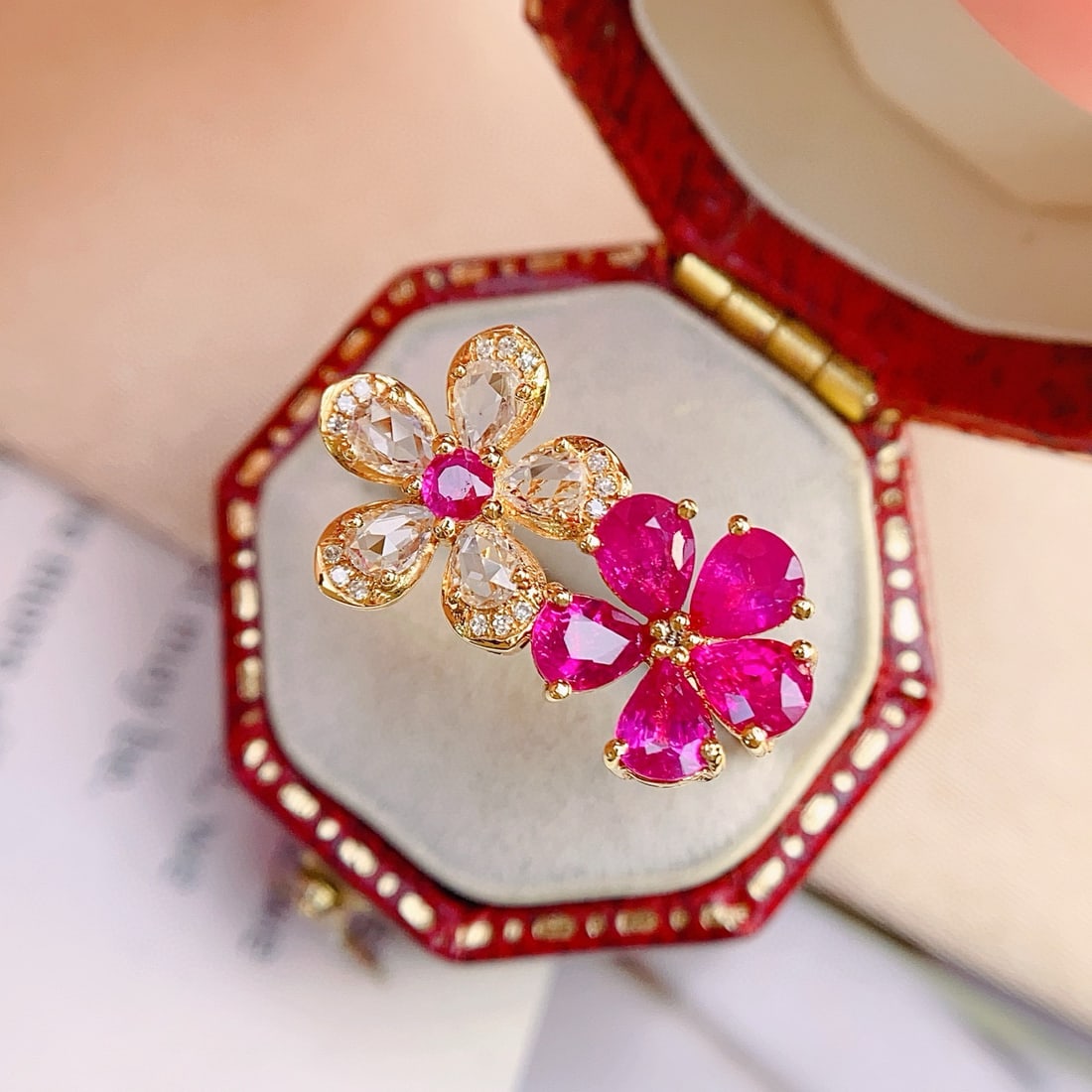 14k Gold 2.00 Ct Natural Ruby & Diamond & Sapphire Ring - 5