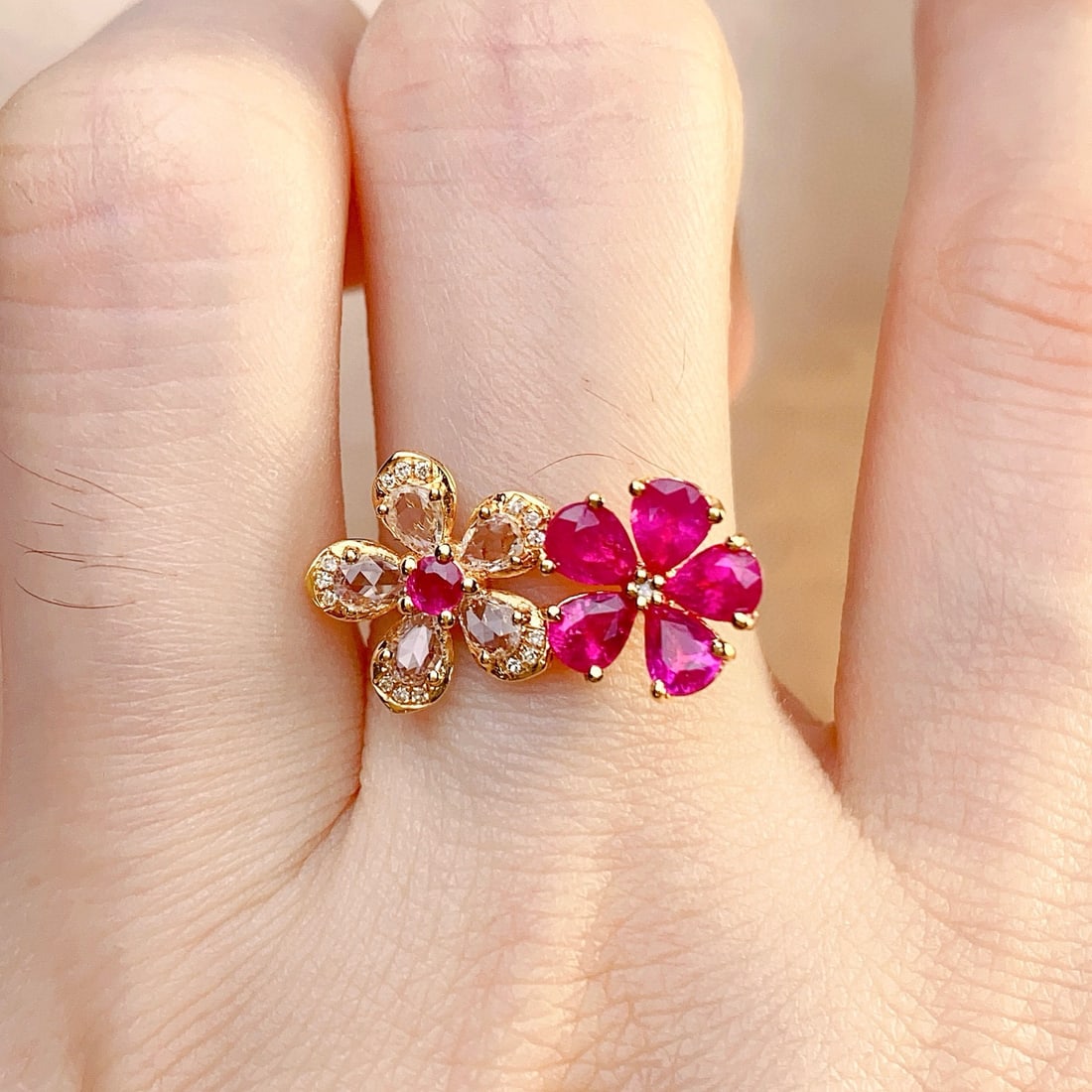 14k Gold 2.00 Ct Natural Ruby & Diamond & Sapphire Ring - 6