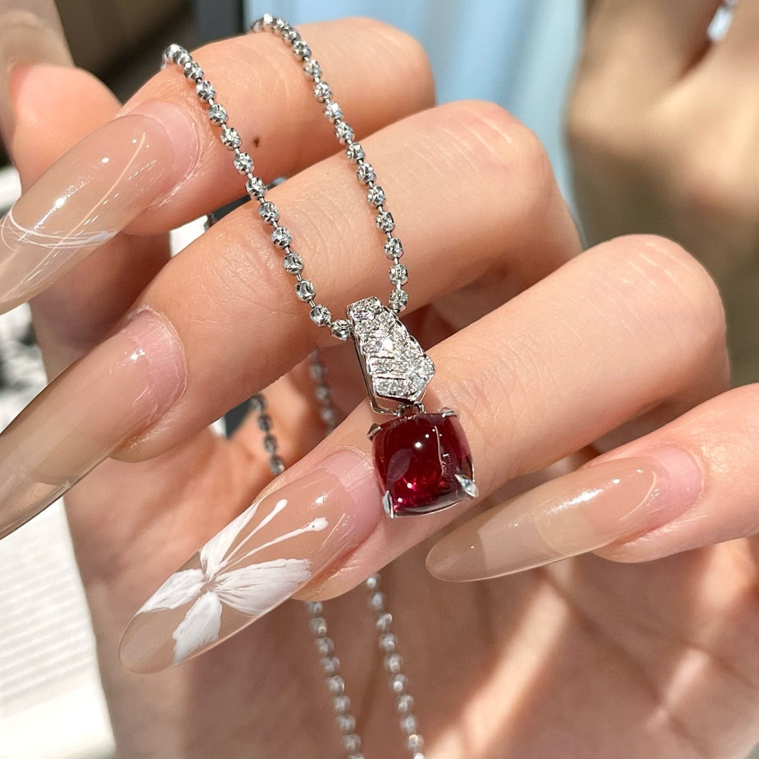 14k Gold 2.3 Ct Natural Tourmaline & Diamond Pendant( Without Chain ): Ref:231070222 // gold content:14k gold // main gemstone:tourmaline // shape:sugar-loaf // carat weight:2. 3ct // color:red // treatment:natural // // adjacent gemstone 2 : diamond // shape:round //