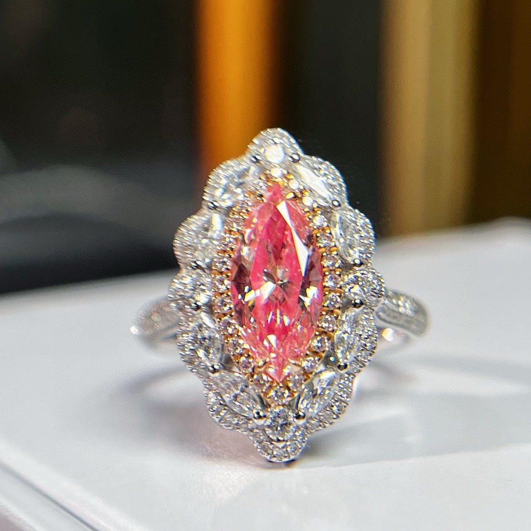 14k Gold 1.92 Ctw Natural Pink Diamond & Diamond Ring/pendant( Without Chain ): Ref:231070246 // gold content:14k gold // ring size:7. 25us // // main gemstone:pink diamond // shape:marquise // carat weight:1. 02ct // color:pink // treatment:natural // // adjacent gemstone 2 : di