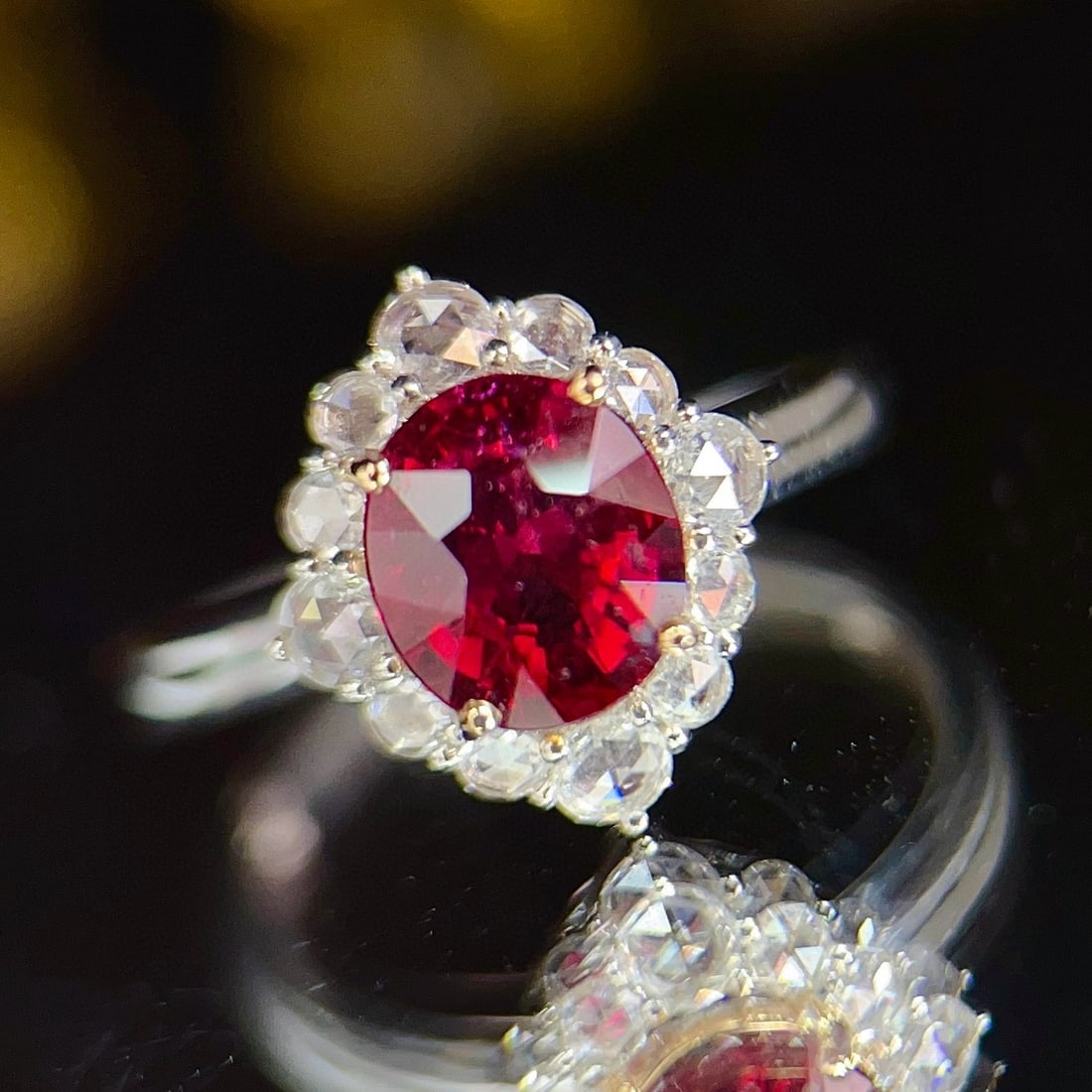 14k Gold 1.6 Ct Natural Tourmaline & Sapphire Ring: Ref:231070248 // gold content:14k gold // ring size:7. 25us // // main gemstone:tourmaline // shape:oval // carat weight:1. 6ct // color:red // treatment:natural // // adjacent gemstone 2 : sapphire /