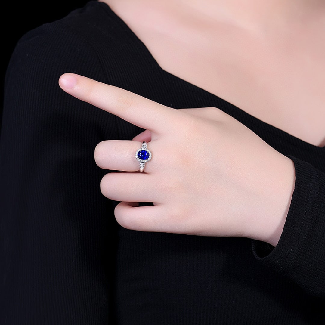 14k Gold 2.06 Ctw Vivid Blue Natural Sapphire & Diamond Ring - 5
