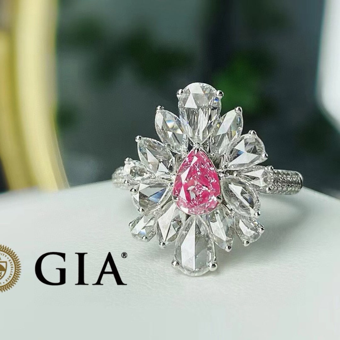 Gia Certified 14k Gold 1.84 Ctw Natural Pink Diamond & Diamond Ring/pendant( Without Chain ): Ref:231070261 // gold content:14k gold // ring size:7. 25us // // main gemstone:pink diamond // certified:gia // shape:pear // carat weight:0. 50ct // clarity grade:vs2 // color:pink //