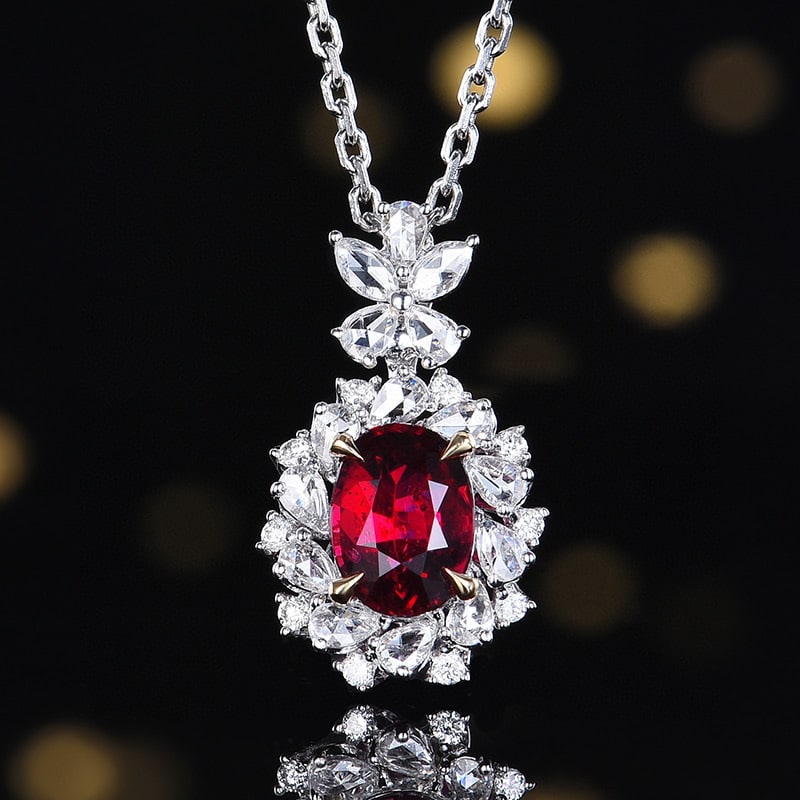 14k Gold 1.79 Ctw Natural Ruby & Diamond Pendant( Without Chain ): Ref:231070264 // gold content:14k gold // main gemstone:ruby // shape:oval // carat weight:1. 33ct // color:pigeonblood red // treatment:natural // // adjacent gemstone 2 : diamond // number of stones