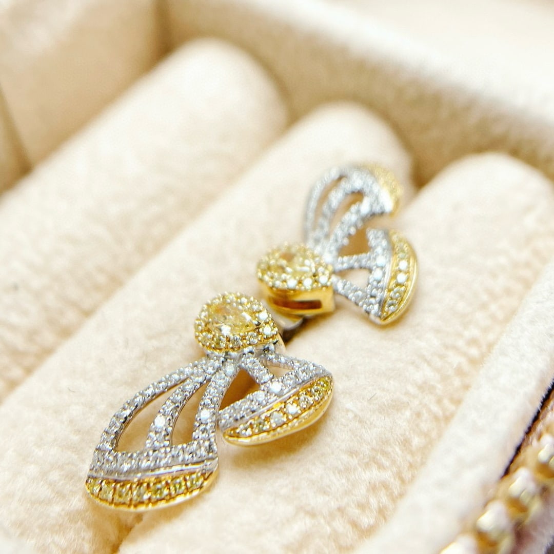 14k Gold 0.61 Ctw Natural Yellow Diamond & Diamond Earrings (1 of 4)