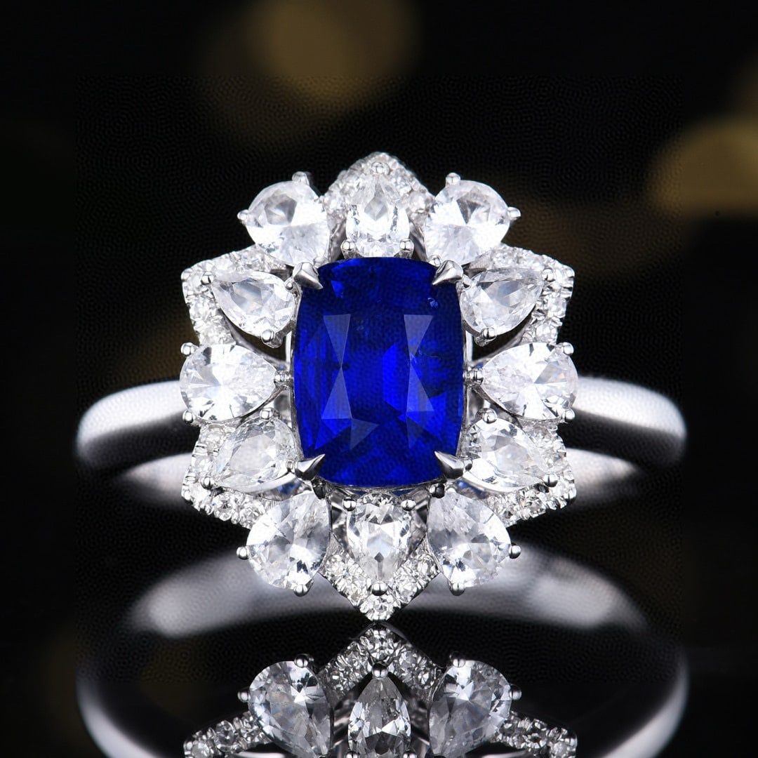 14k Gold 1.65 Ctw Natural Sapphire & Diamond Ring/pendant( Without Chain ): Ref:231070277 // gold content:14k gold // ring size:7. 25us // // main gemstone:sapphire // shape:cushion // carat weight:1. 53ct // color:royal blue // treatment:natural // // adjacent gemstone 2 :