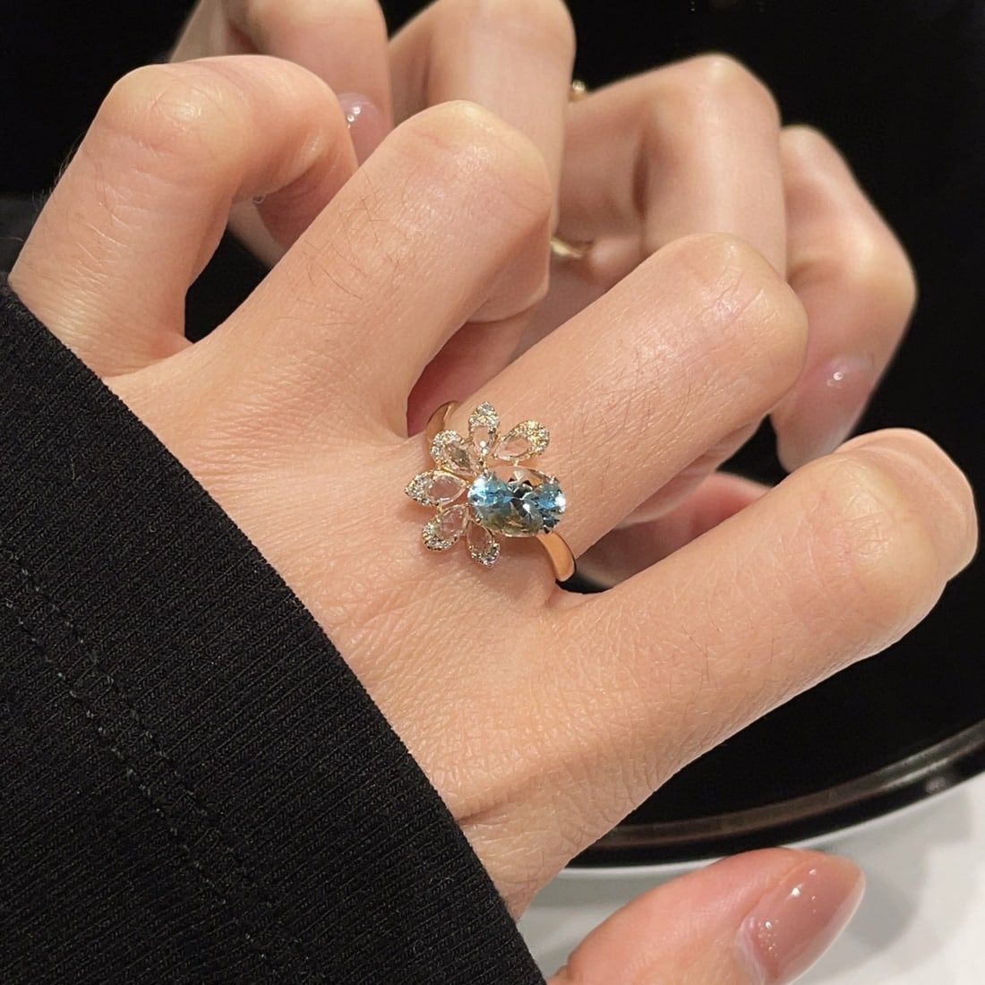 14k Gold 1 Ct Natural Aquamarine & Diamond & Sapphire Ring - 6