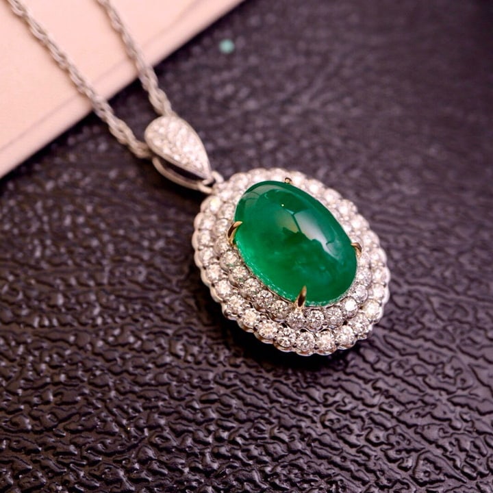 14k Gold 8.36 Ctw Vivid Green Natural Emerald & Diamond Pendant( Without Chain ) - 3