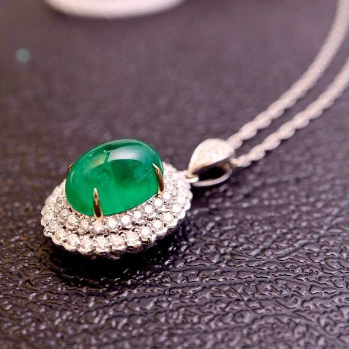 14k Gold 8.36 Ctw Vivid Green Natural Emerald & Diamond Pendant( Without Chain ) - 4