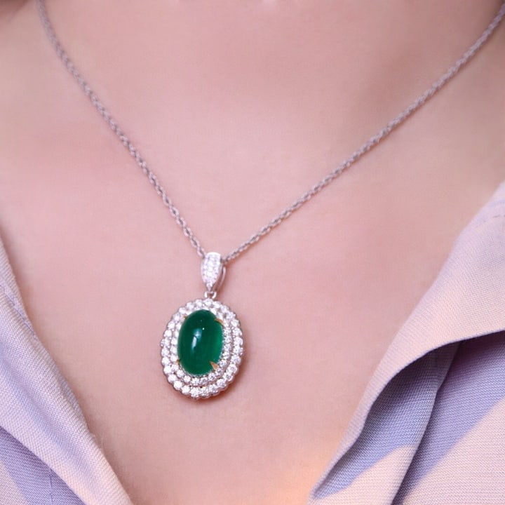 14k Gold 8.36 Ctw Vivid Green Natural Emerald & Diamond Pendant( Without Chain ) - 6