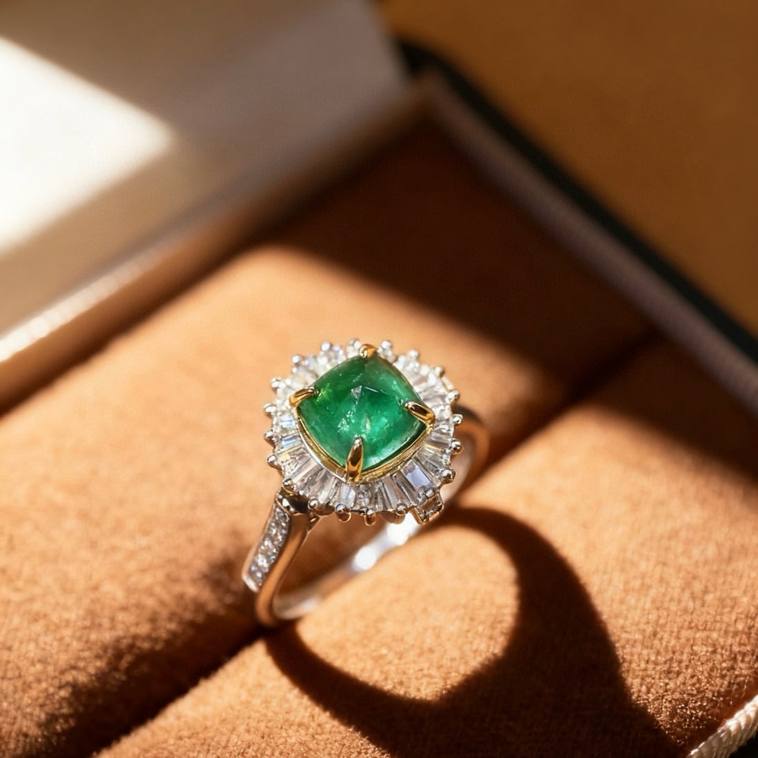 14k Gold 2.36 Ctw Natural Emerald & Diamond Ring/pendant( Without Chain ): Ref:231070290 // gold content:14k gold // ring size:7. 25us // // main gemstone:emerald // shape:sugar-loaf // carat weight:1. 70ct // color:green // treatment:natural // // adjacent gemstone 2 :