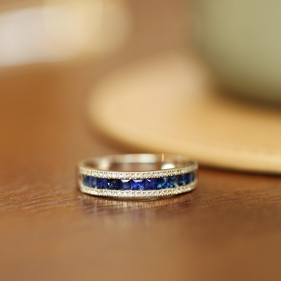 14k Gold 1.18 Ctw Natural Sapphire & Diamond Ring: Ref:231070294 // gold content:14k gold // ring size:7. 25us // // main gemstone:sapphire // shape:princess // carat weight:1. 00ct // color:blue // treatment:natural // // adjacent gemstone 2 :