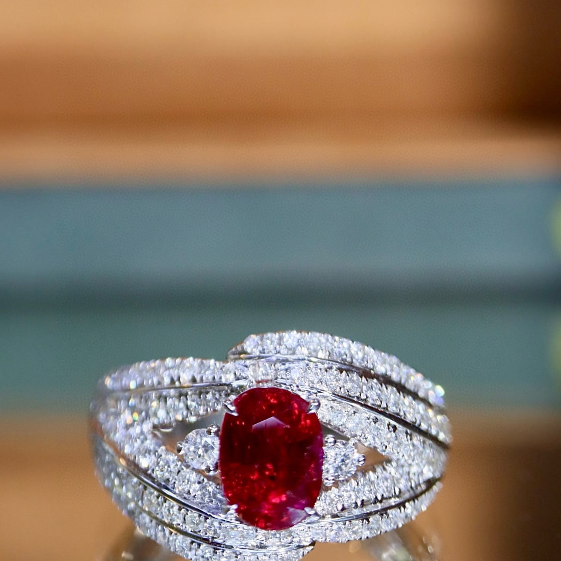 14k Gold 1.64 Ctw Vivid Red Natural Ruby & Diamond Ring: Ref:231070300 // gold content:14k gold // ring size:7. 25us // // main gemstone:ruby // shape:oval // carat weight:1. 03ct // color:vivid red // treatment:natural // // adjacent gemstone 2 : diamond /