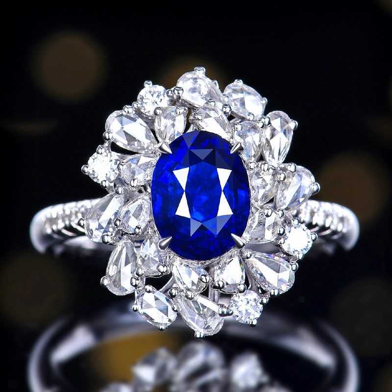 14k Gold 2.93 Ctw Vivid Blue Natural Sapphire & Diamond Ring/pendant( Without Chain ): Ref:231070303 // gold content:14k gold // ring size:7. 25us // // main gemstone:sapphire // shape:oval // carat weight:2. 02ct // color:vivid blue // treatment:natural // // adjacent gemstone 2 :