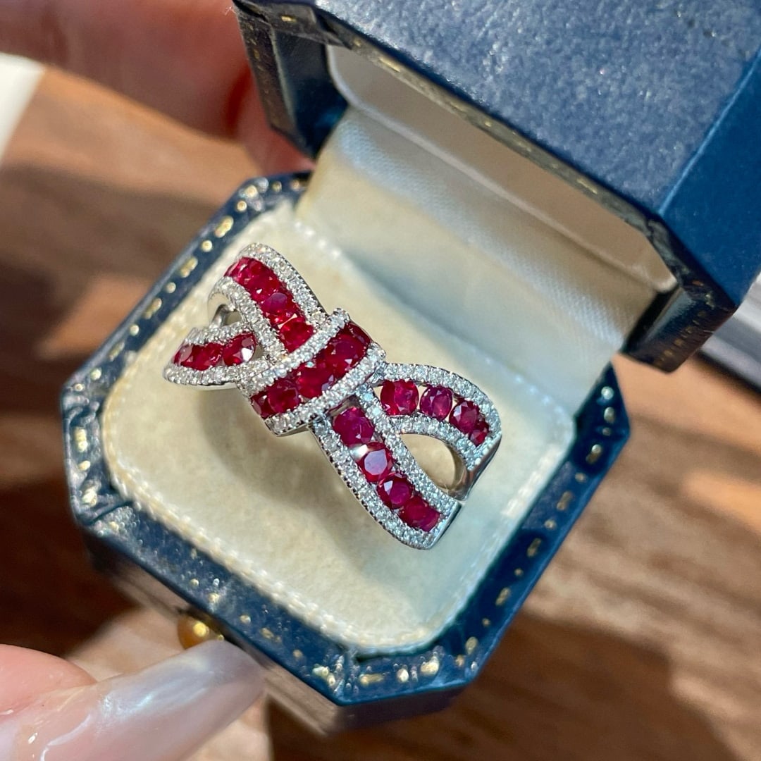 14k Gold 1.25 Ct Natural Ruby & Diamond Ring: Ref:231070311 // gold content:14k gold // ring size:7. 25us // // main gemstone:ruby // shape:round // carat weight:1. 25ct // color:red // treatment:natural // cut grade:g // // adjacent gemstone 2