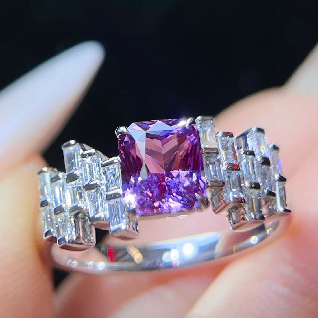 14k Gold 1.96 Ctw Natural Sapphire & Diamond Ring: Ref:231070316 // gold content:14k gold // ring size:7. 25us // // main gemstone:sapphire // shape:octagonal // carat weight:1. 53ct // color:purple // treatment:natural // // adjacent gemstone 2 : dia