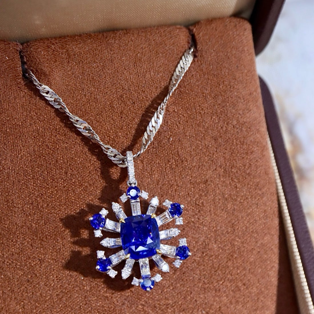 14k Gold 3.76 Ctw Natural Sapphire & Diamond Pendant( Without Chain ) - 2