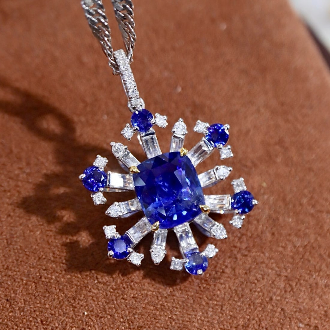 14k Gold 3.76 Ctw Natural Sapphire & Diamond Pendant( Without Chain ) - 3
