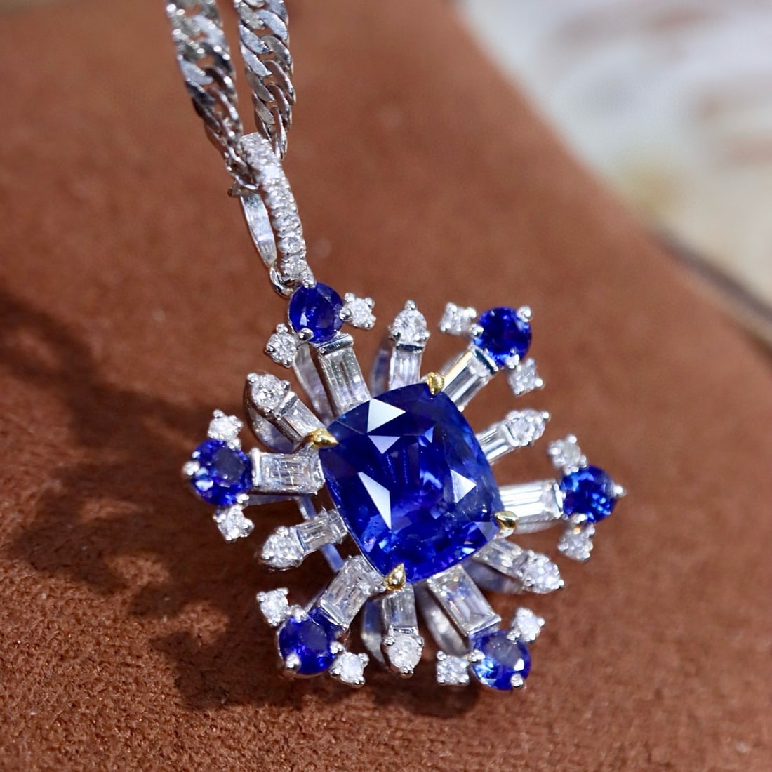 14k Gold 3.76 Ctw Natural Sapphire & Diamond Pendant( Without Chain ) - 4