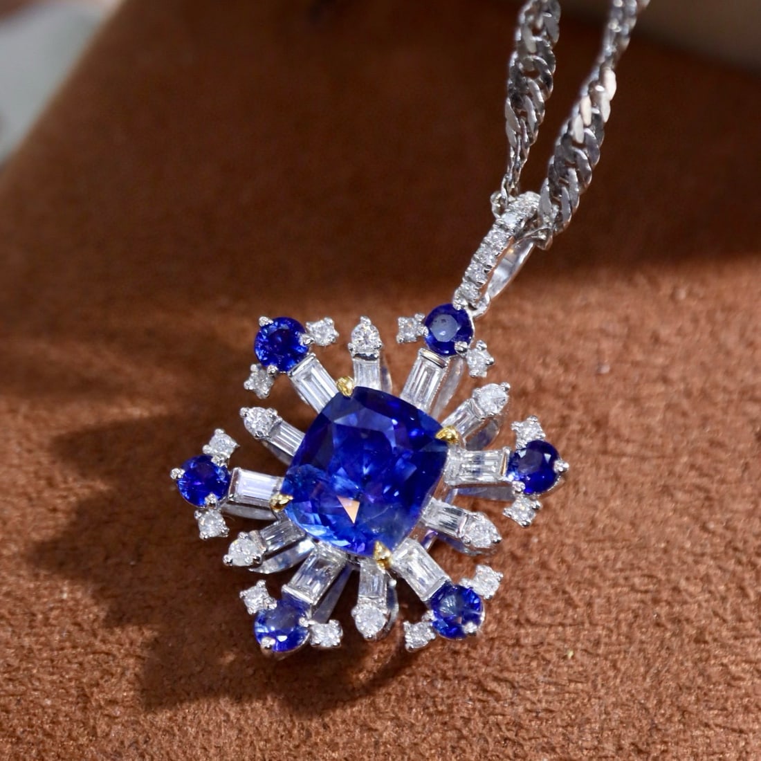 14k Gold 3.76 Ctw Natural Sapphire & Diamond Pendant( Without Chain ) - 5