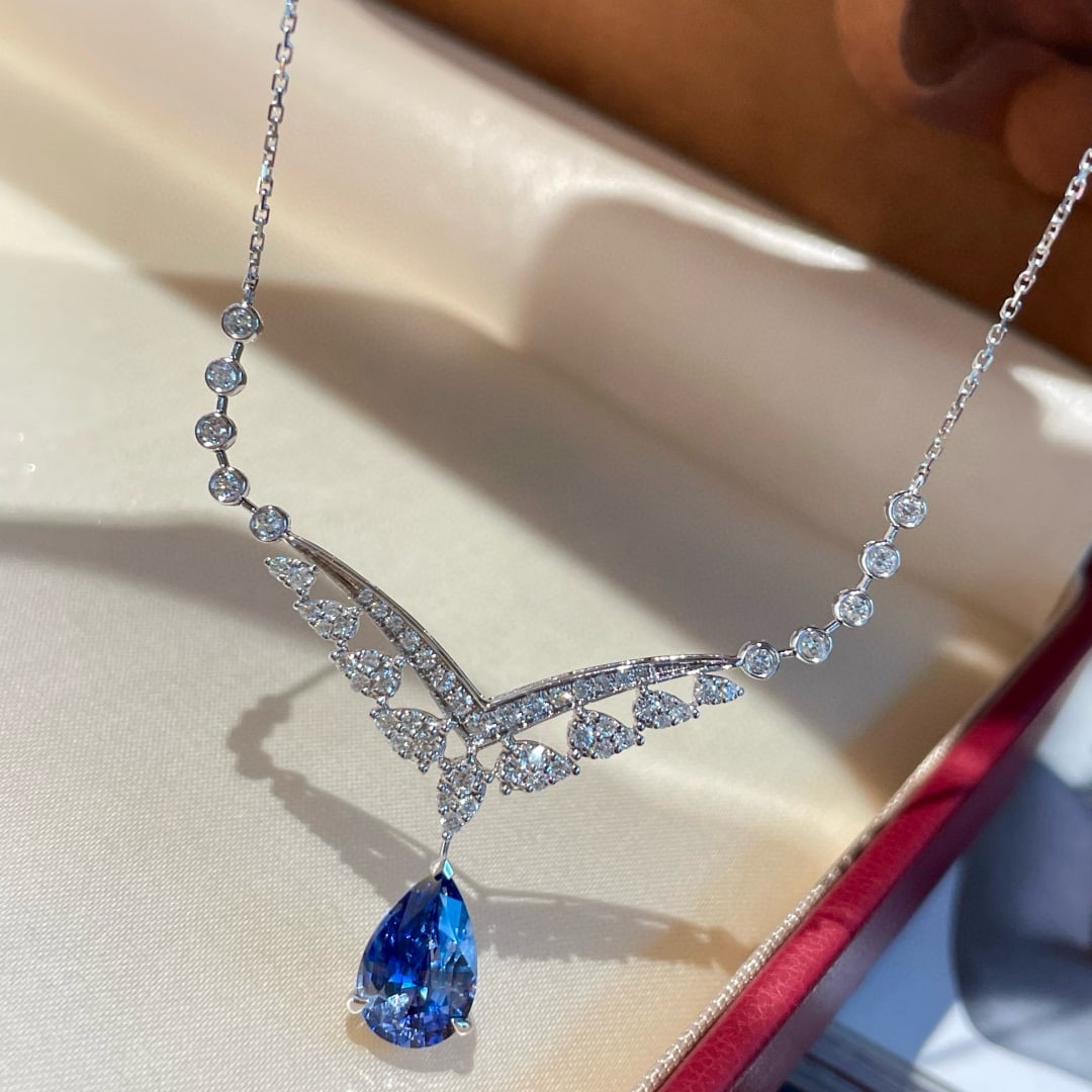14k Gold 2.7 Ct Natural Sapphire & Diamond Necklace - 2