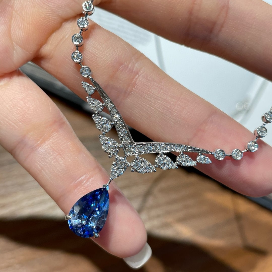 14k Gold 2.7 Ct Natural Sapphire & Diamond Necklace - 3