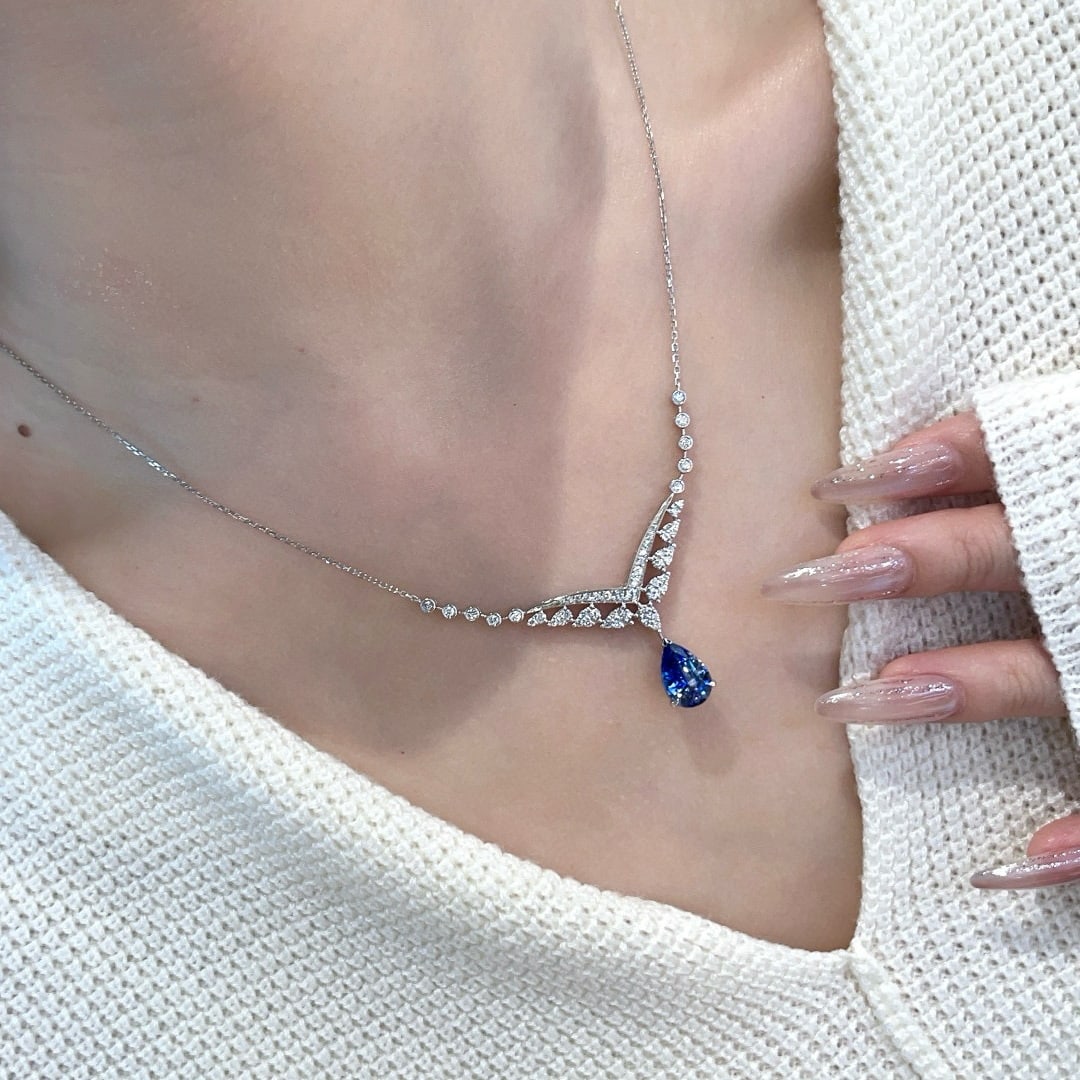 14k Gold 2.7 Ct Natural Sapphire & Diamond Necklace - 7