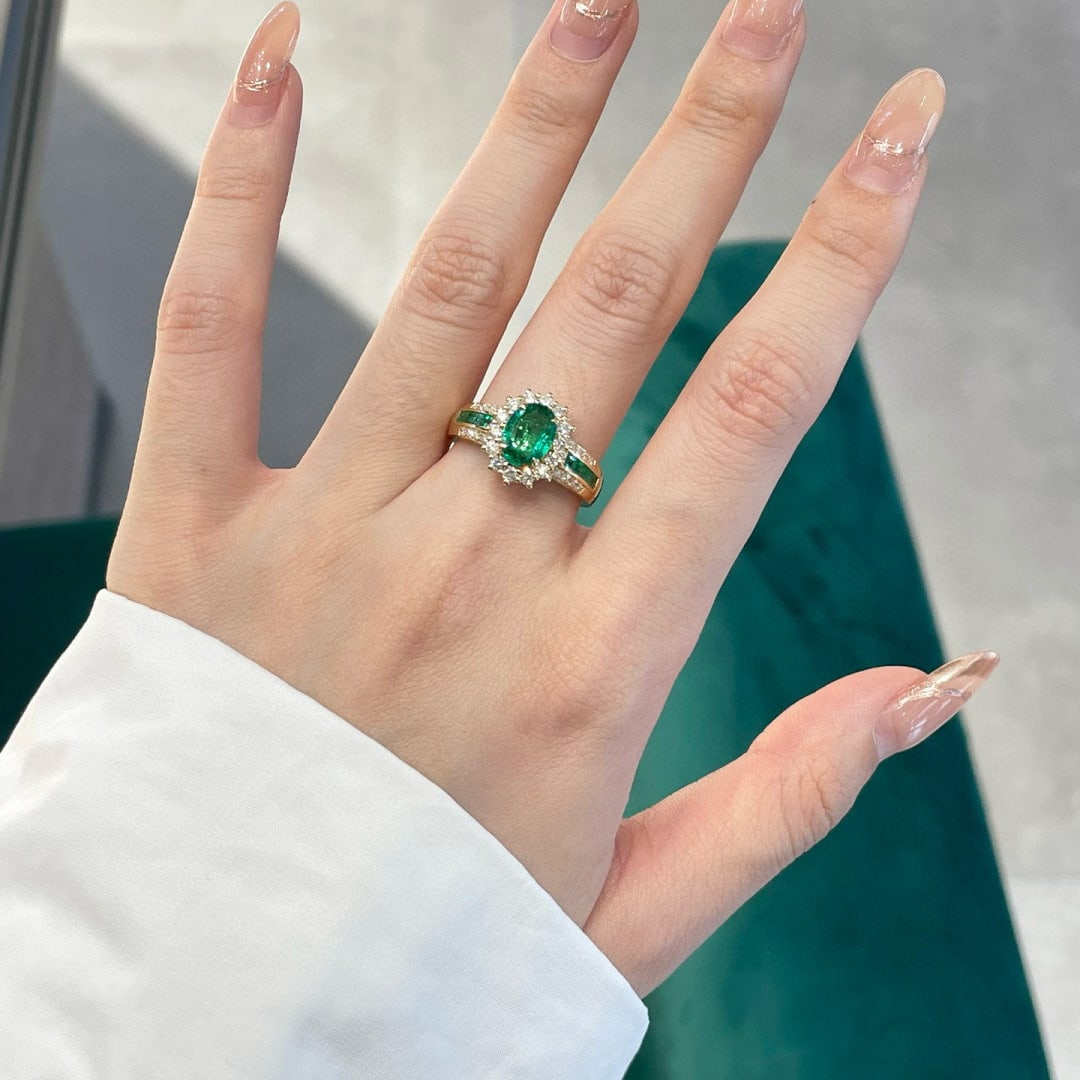14k Gold 1.56 Ctw Vivid Green Natural Emerald & Emerald Ring - 4