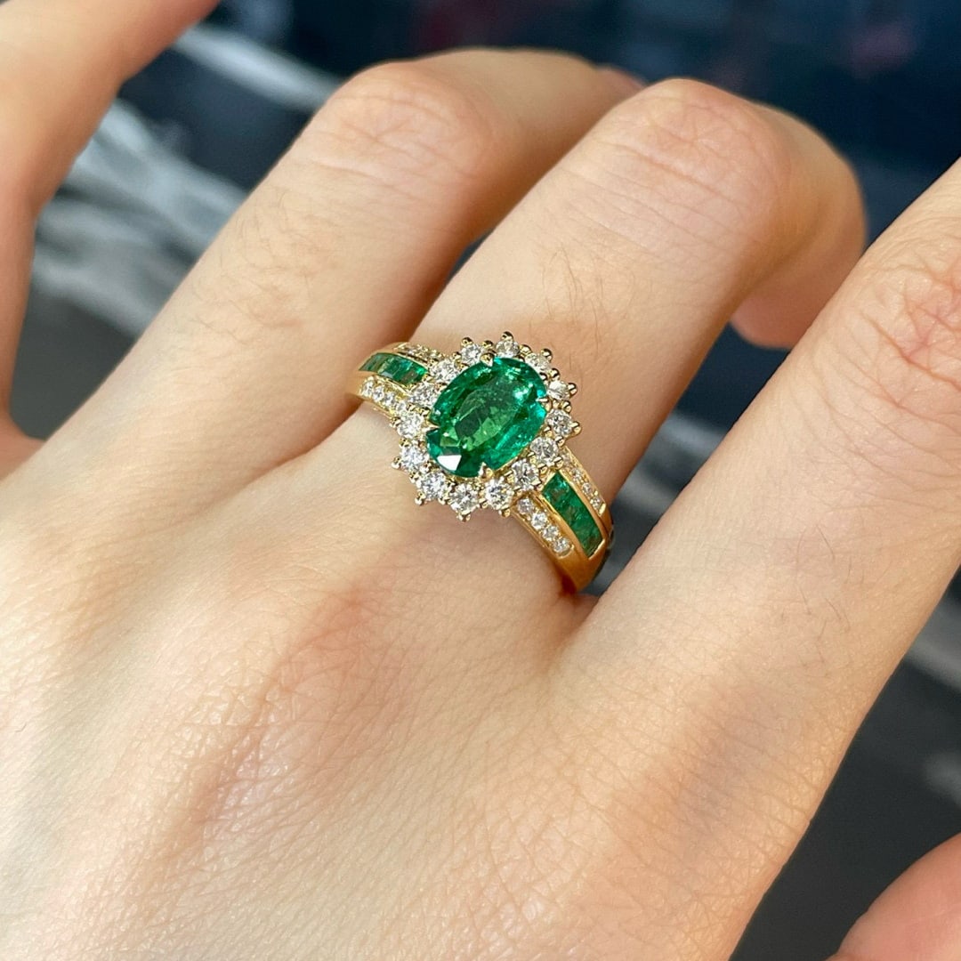 14k Gold 1.56 Ctw Vivid Green Natural Emerald & Emerald Ring - 6