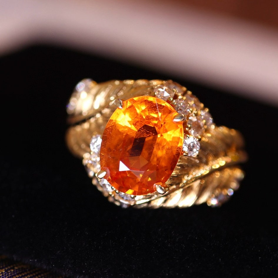 14k Gold 3.58 Ct Natural Spessartine & Diamond Ring - 2