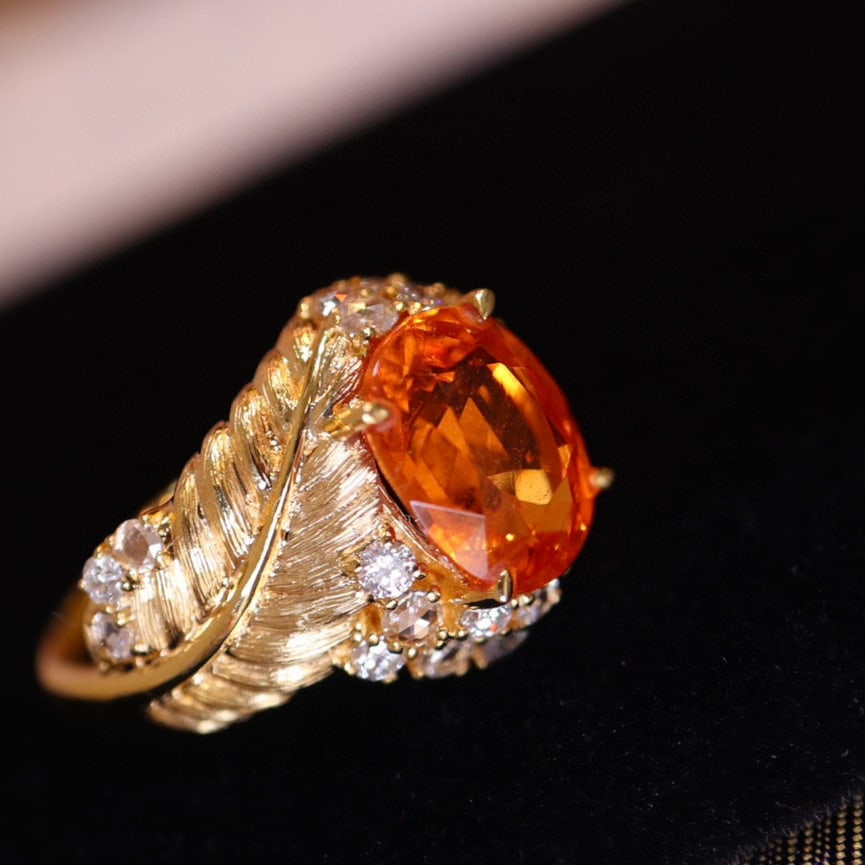 14k Gold 3.58 Ct Natural Spessartine & Diamond Ring - 3