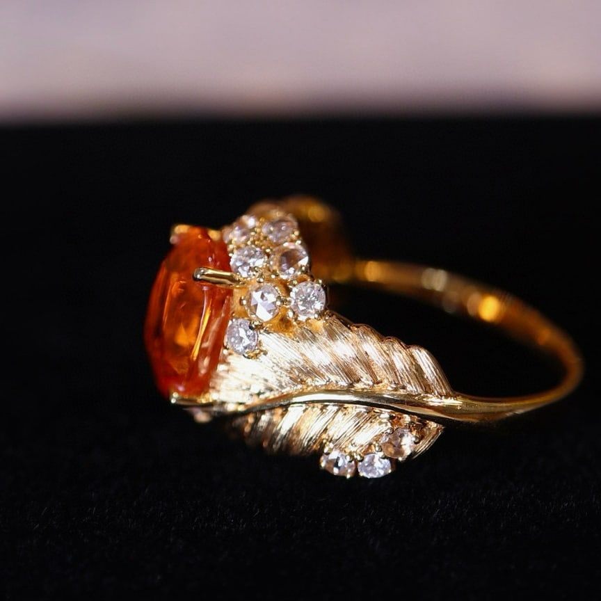 14k Gold 3.58 Ct Natural Spessartine & Diamond Ring - 4