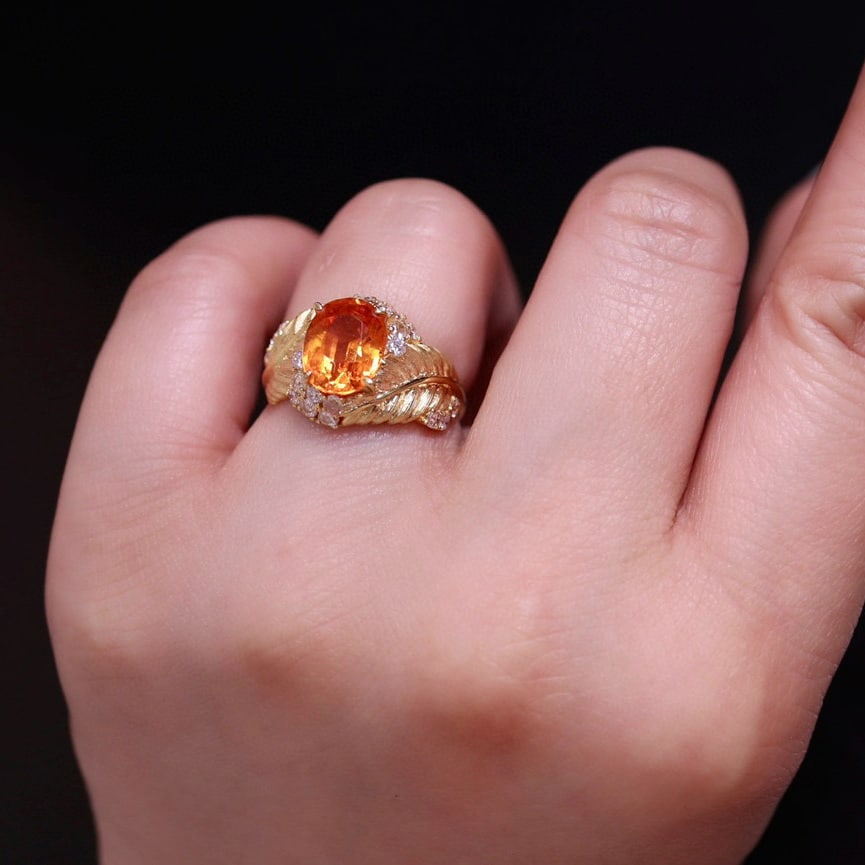 14k Gold 3.58 Ct Natural Spessartine & Diamond Ring - 6