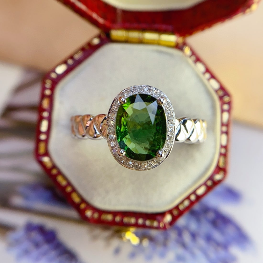 14k Gold 1.35 Ct Natural Tourmaline & Diamond Ring - 2